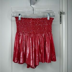 Red Shimmer Shorts with Sequins